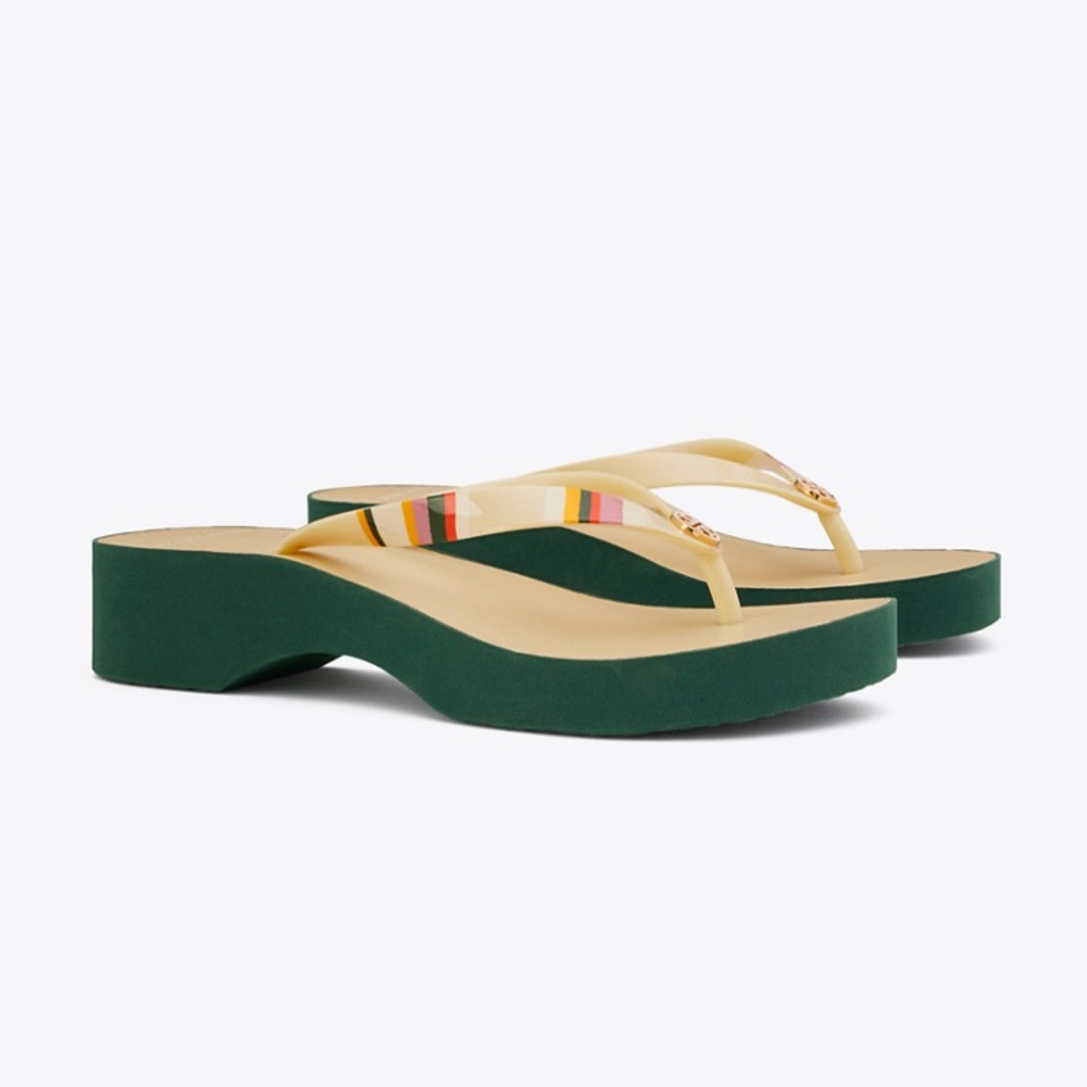 Tory Burch Printed Carved Wedge Flip Flop